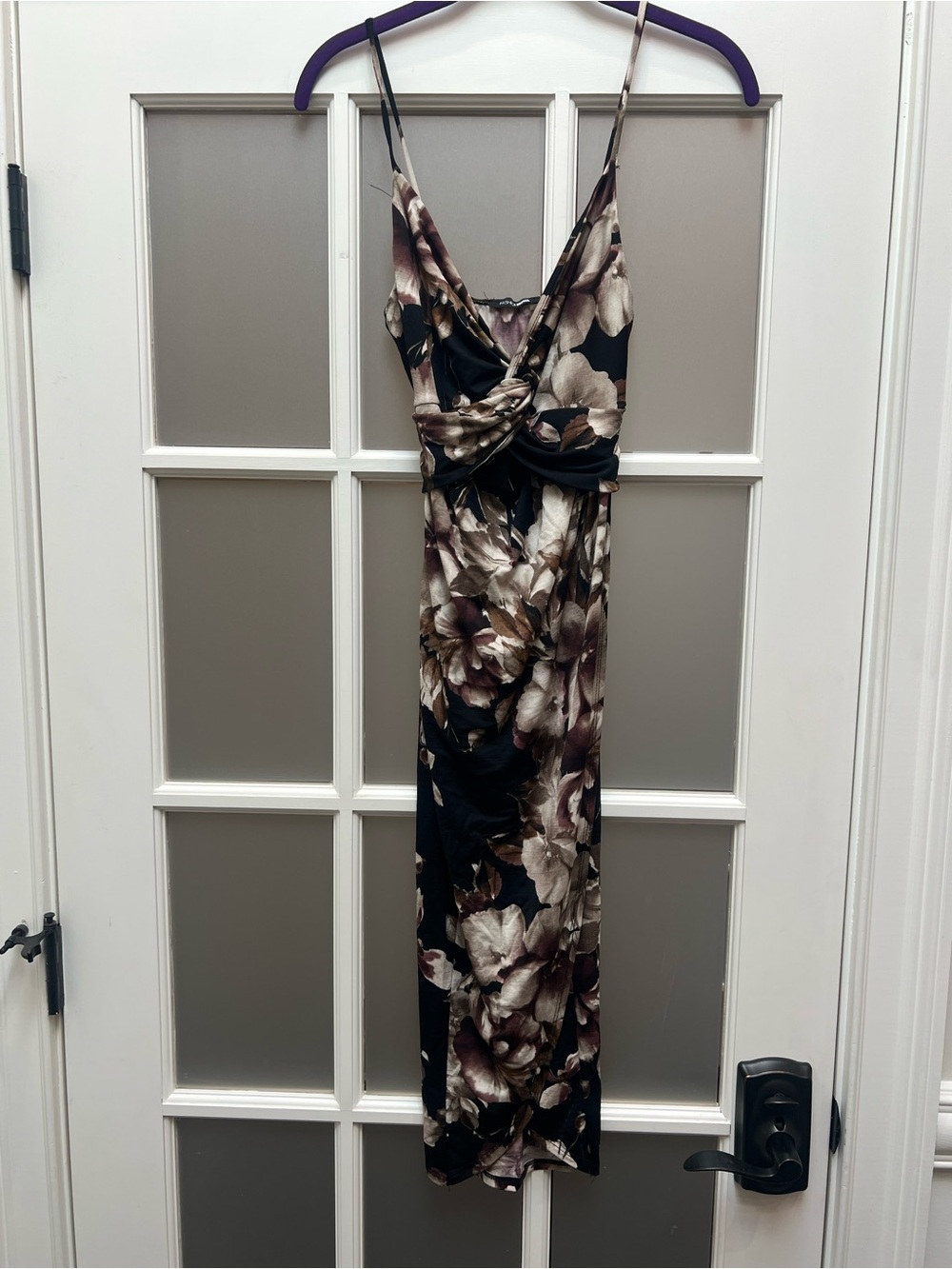 Fashion Nova Black Floral Twist-Front Maxi Dress